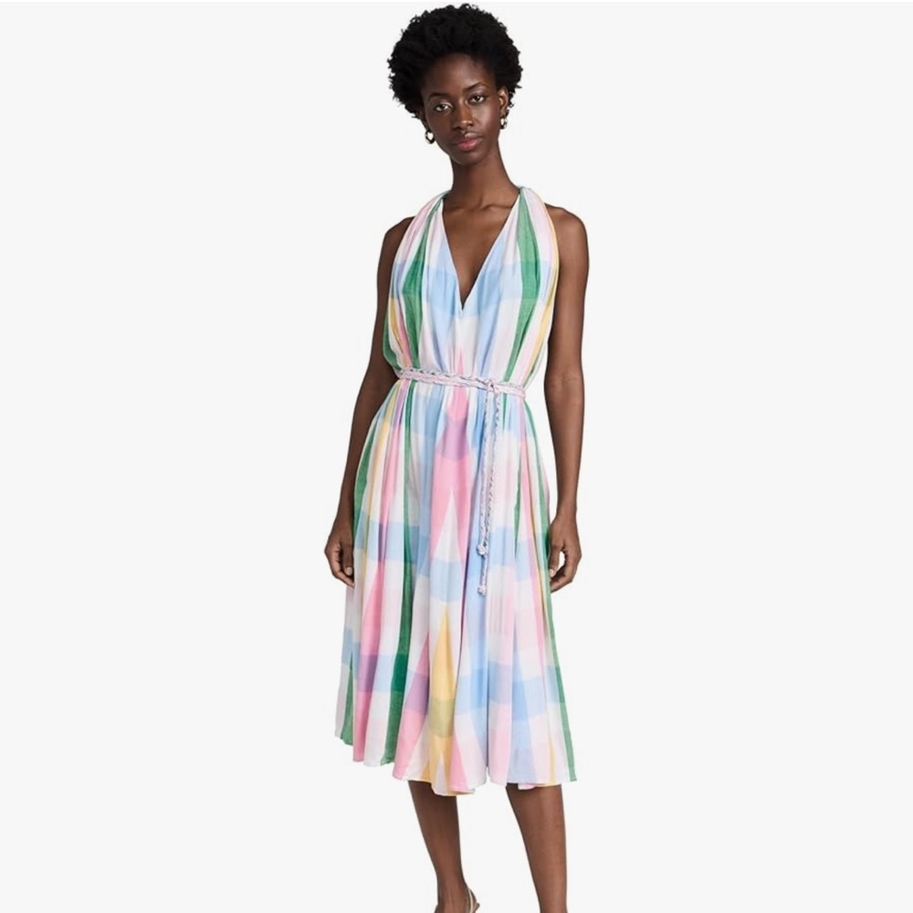 Mille Marilyn Plaid Pastel Cotton Midi Dress L NWT